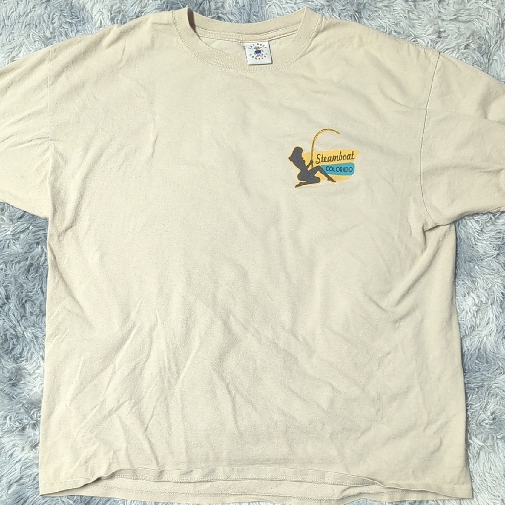 The Duck Company 2X Tan Short Sleeve Tee with Fishing Graphic Design
